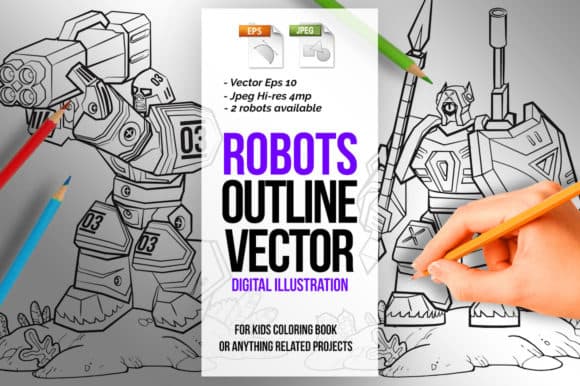 2 in 1 Robots Line Art Coloring Page coloring pages