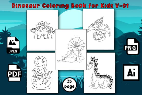 Dinosaur Coloring Book Page for Kids V1 coloring pages