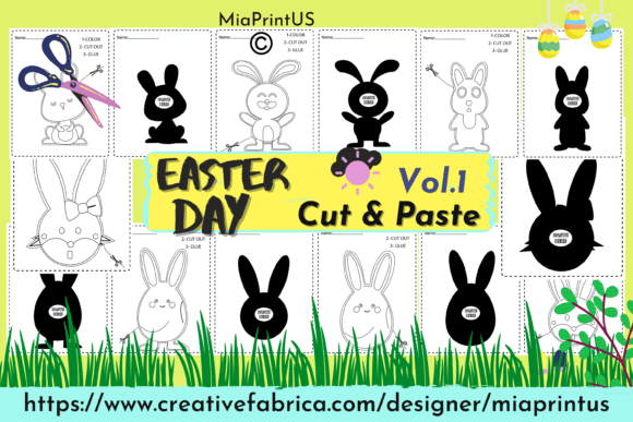 Easter Color Cut and Glue coloring pages