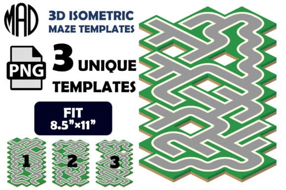 3D Isometric Maze Templates EASY SET 2 coloring pages