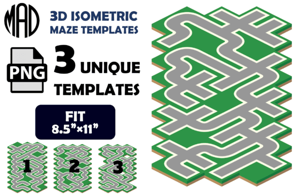3D Isometric Maze Templates EASY SET 8 coloring pages