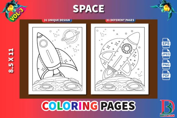 Space Coloring Pages with Book Cover -3 coloring pages