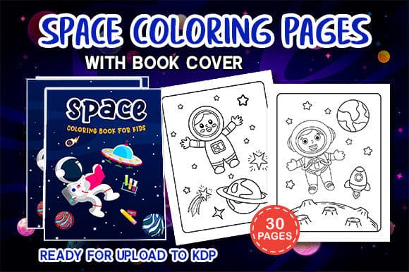 SPACE COLORING PAGES with BOOK COVER coloring pages