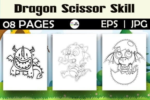 Dragon Scissor Skill Coloring Book - KDP coloring pages