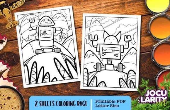 Cute Smiling Robot Cartoon Coloring Page coloring pages