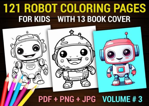 121 Robot Coloring Book Pages for Kids (Vol. 2) coloring pages