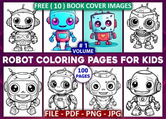 100 Robot Coloring Pages for Kids - KDP coloring pages