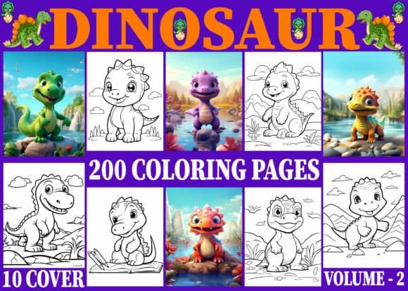 200 Dinosaur Coloring Pages for Kids Vol 2 coloring pages