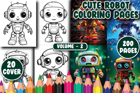 200 Cute Robot Coloring Pages for Kids (Vol. 2) coloring pages