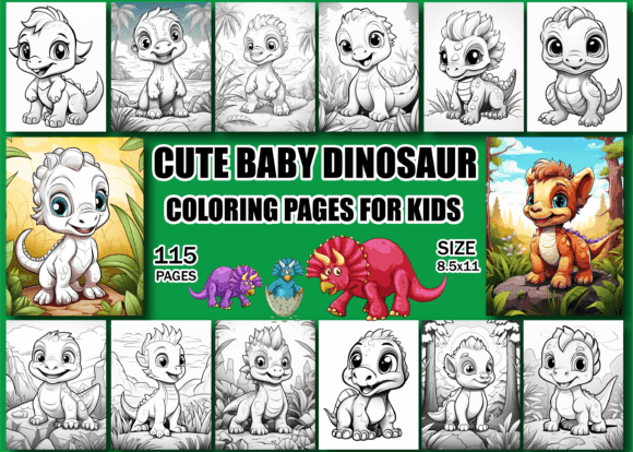 Cute Baby Dinosaur Coloring Book coloring pages