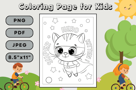 Cute Super Hero Kitten Coloring Page coloring pages