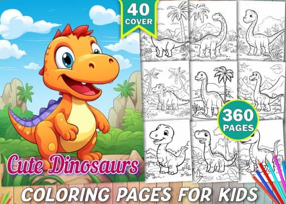 360 Cute Dinosaur Coloring Book for Kids coloring pages