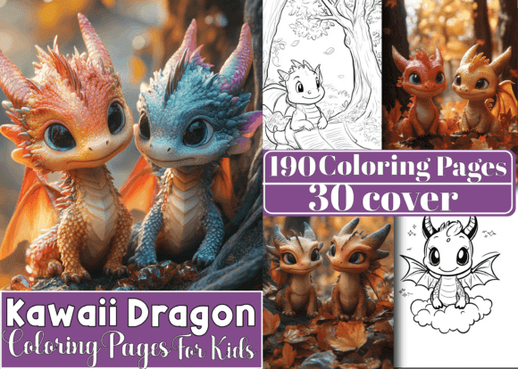 Cute Kawaii Dragon Coloring Book for Kid coloring pages