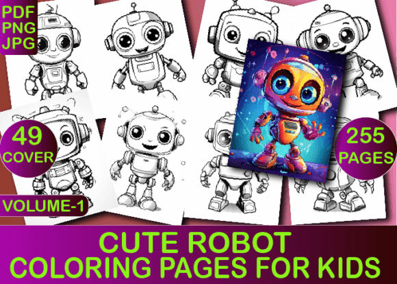 Cute Robot Coloring Book for Kids V-1 coloring pages