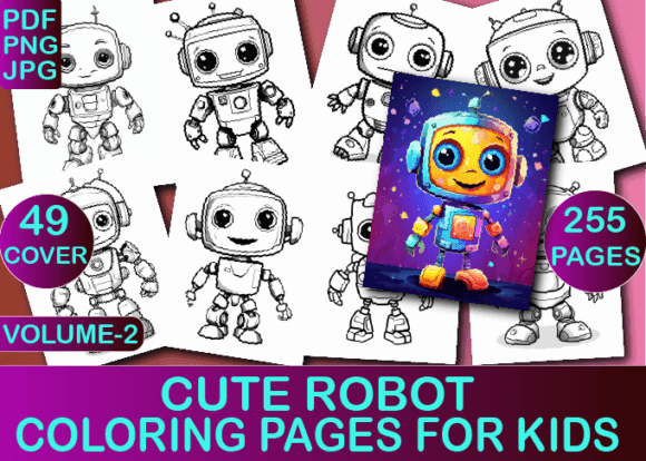 Cute Robot Coloring Book for Kids V-2 coloring pages