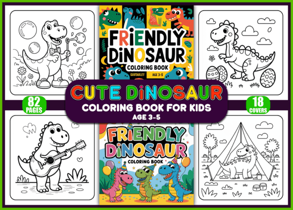 Friendly Dinosaur Coloring Book for Kids coloring pages