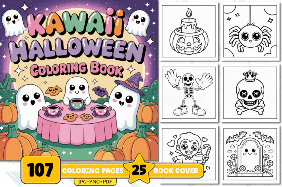 18 Cute Kawaii Halloween Coloring Pages for Kids