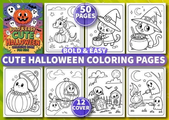Bold & Easy Cute Halloween Coloring Book coloring pages