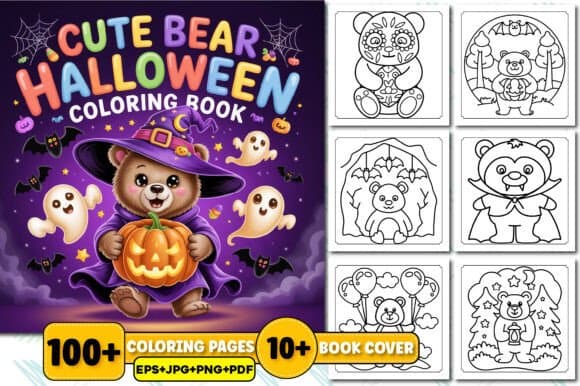 Cute Bear Halloween Coloring Book Kids coloring pages
