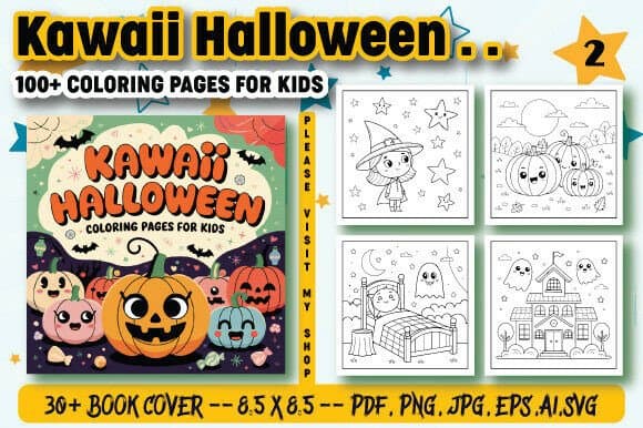 18 Cute Kawaii Halloween Coloring Pages for Kids