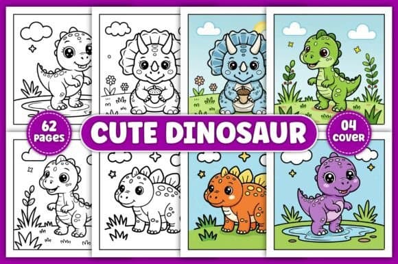 Cute Dinosaur Coloring Book for Kids Vol 26 coloring pages