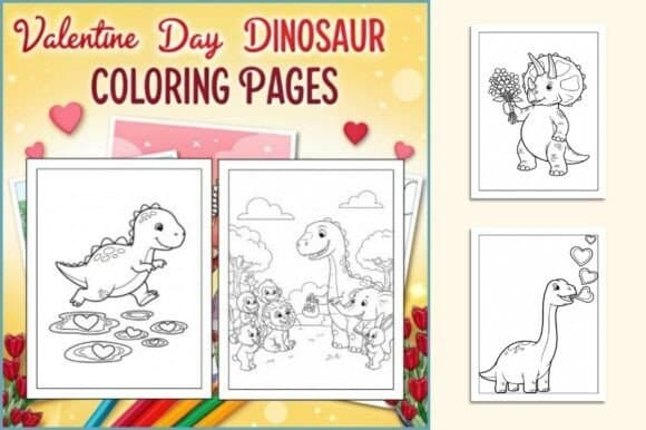 10 Cute Valentine's Day Dinosaur Coloring Pages for Kids