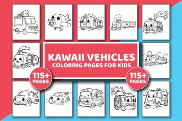 Kawaii Vehicles Coloring Pages for Kids coloring pages
