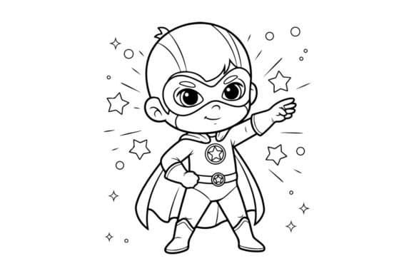Cute Superhero Baby Flying Vector Illust coloring pages