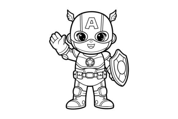 Cute Baby Robot Superhero Waving Vector coloring pages