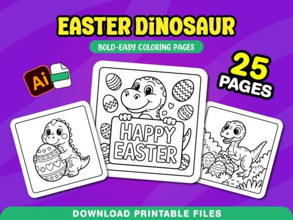 10 Cute Easter Dinosaur Coloring Pages for Kids (Free Printable)