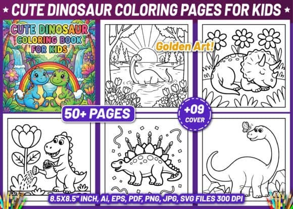 Cute Dinosaur Coloring Book for Kids KDP coloring pages
